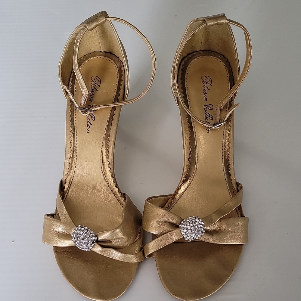 Gold Women's Sandals with Rhinestone Detail